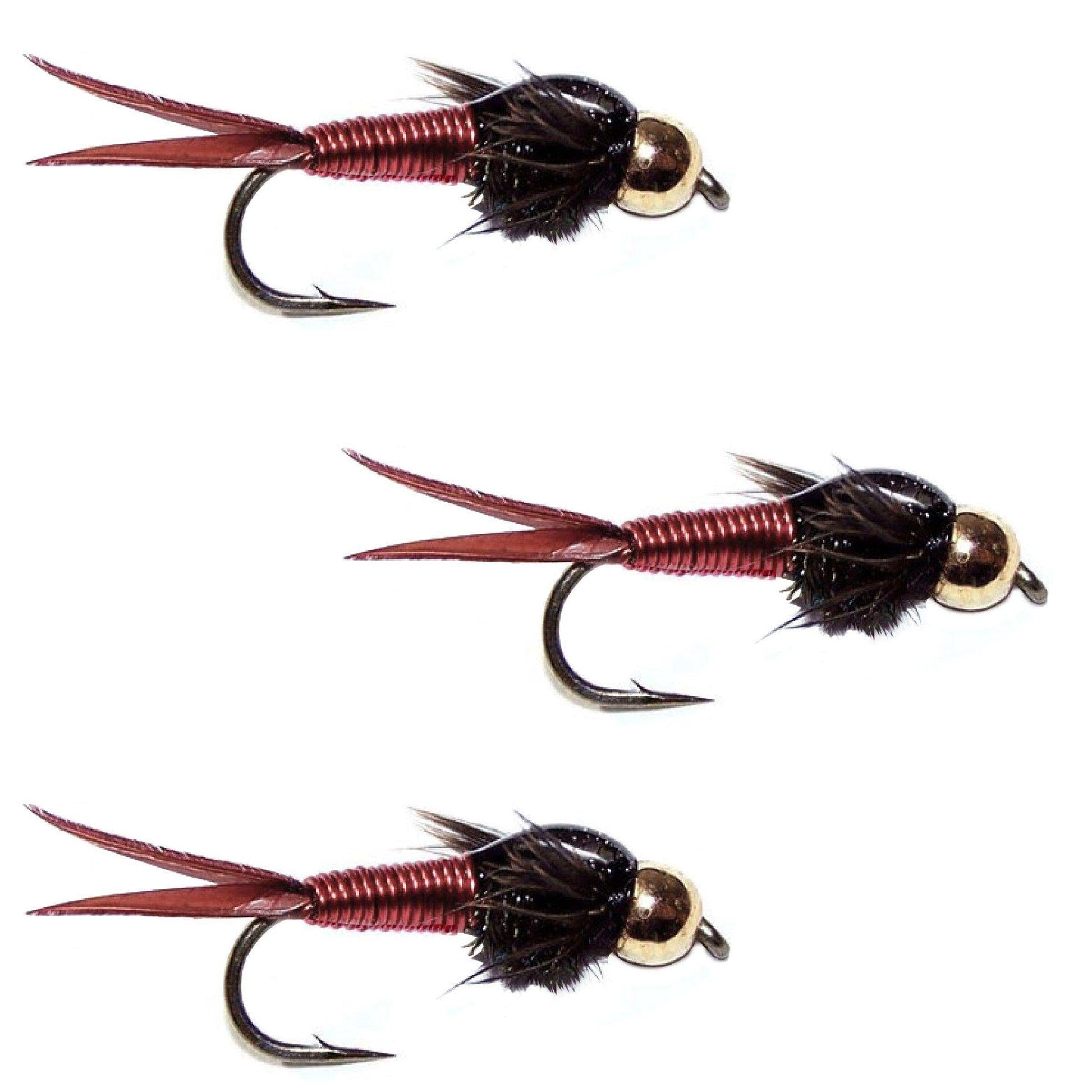 3 Pack Bead Head Red Copper John Nymph Fly Fishing Flies - Hook Size 16 - Skoutley Outdoors LLC