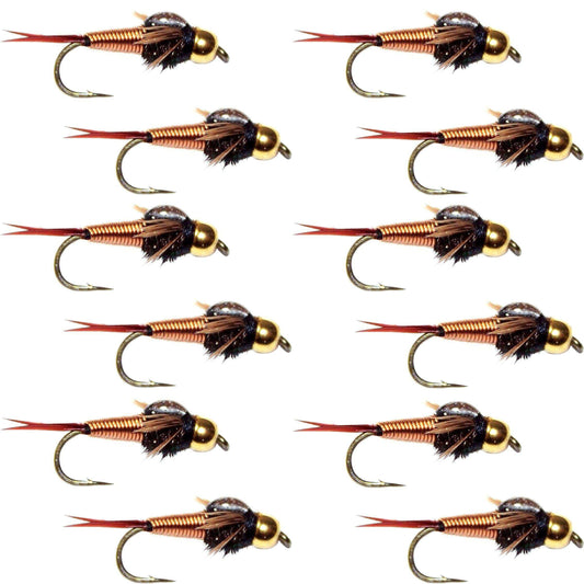 Bead Head Copper John Nymph 1 Dozen Fly Fishing Flies - Hook Size 16 - Skoutley Outdoors LLC