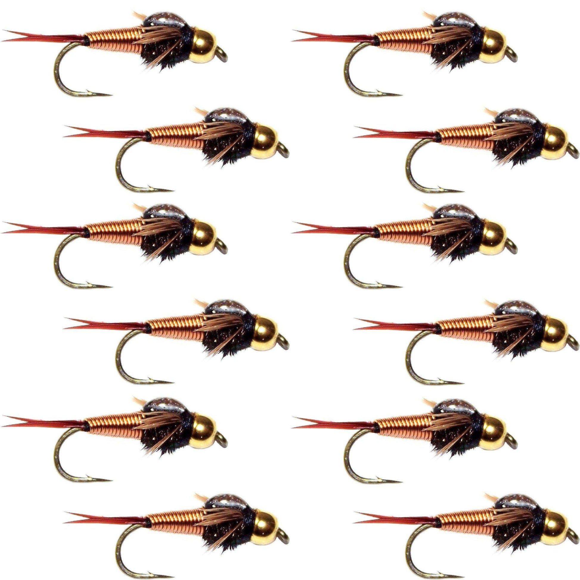 Bead Head Copper John Nymph 1 Dozen Fly Fishing Flies - Hook Size 12 - Skoutley Outdoors LLC