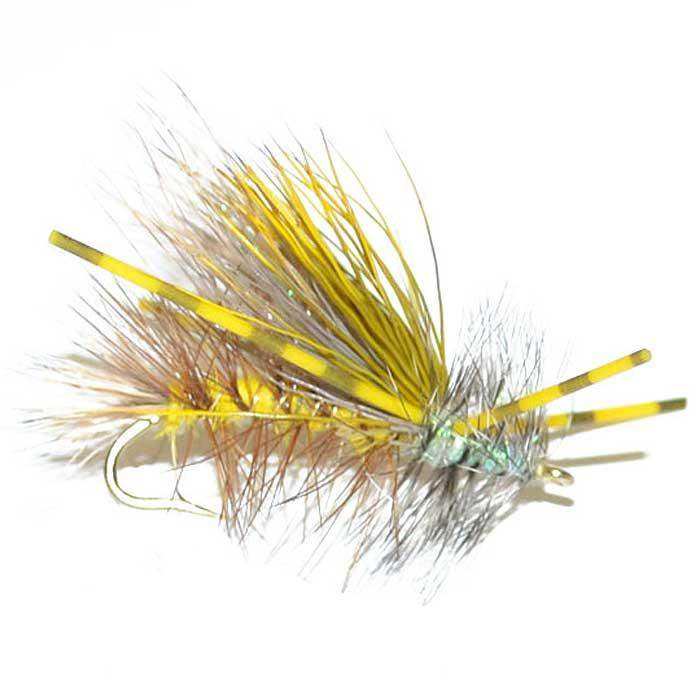 3 Pack Kaufmann's Yellow Crystal Stimulator Rubber Legs Dry Fly - Hook Size 8 - Skoutley Outdoors LLC