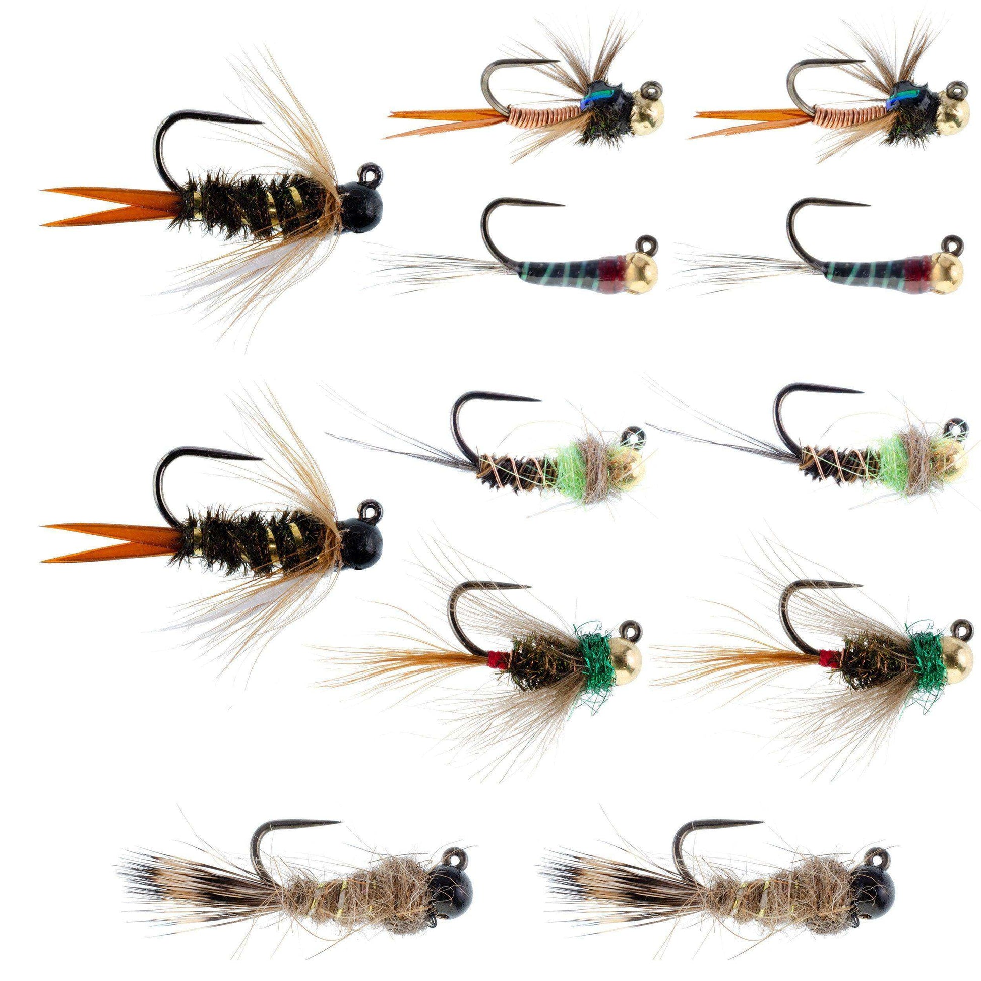 Tactical Czech Nymph Fly Fishing Flies Collection - One Dozen Tungsten Bead Euro Nymphing Fly Assortment - 2 Each of 6 Patterns - Hook Sizes 12, 14 and 16 - Skoutley Outdoors LLC