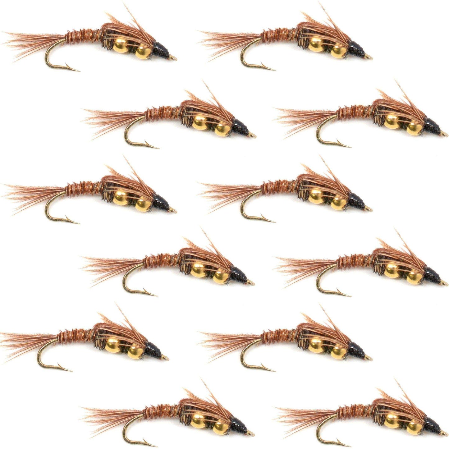 Double Bead Pheasant Tail Nymph Fly Fishing Flies - 1 Dozen Flies Hook Size 12 - Skoutley Outdoors LLC