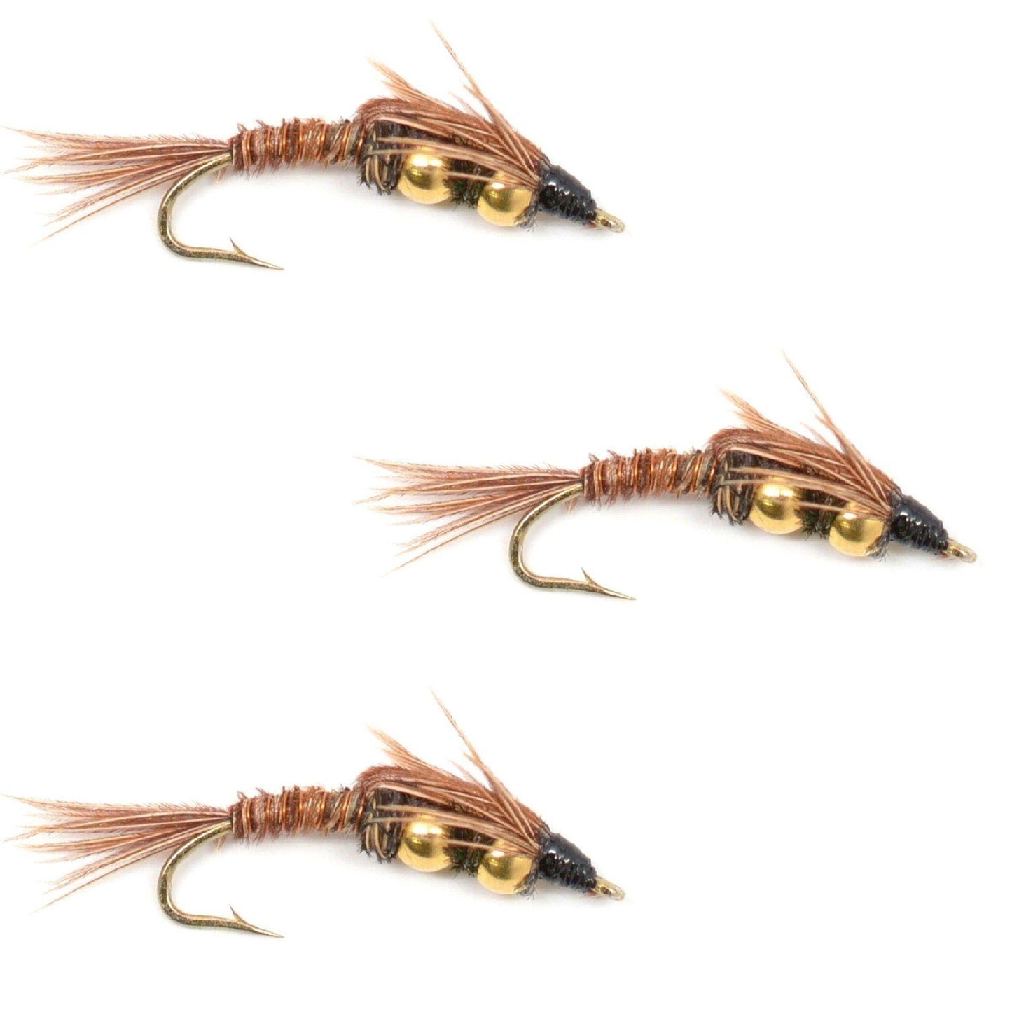 3 Pack Double Bead Pheasant Tail Nymph Fly Fishing Flies Hook Size 14 - Skoutley Outdoors LLC