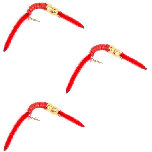 3 Pack San Juan Double Bead Power Worm Red V-Rib - Hook Size 10 - Skoutley Outdoors LLC