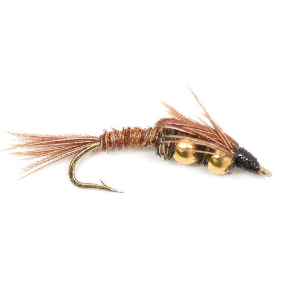 3 Pack Double Bead Pheasant Tail Nymph Fly Fishing Flies Hook Size 10 - Skoutley Outdoors LLC