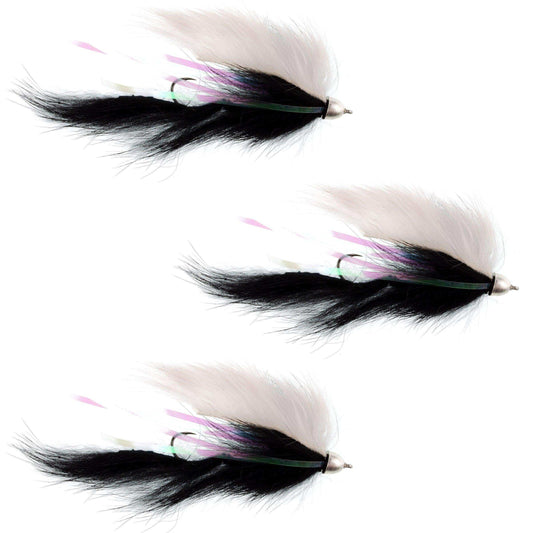 The Fly Fishing Place Dolly Llama Stinger Streamer Flies - 3 Black and White Salmon Steelhead Trout Alaska Fly Fishing Flies - Hook Size 4 - Skoutley Outdoors LLC