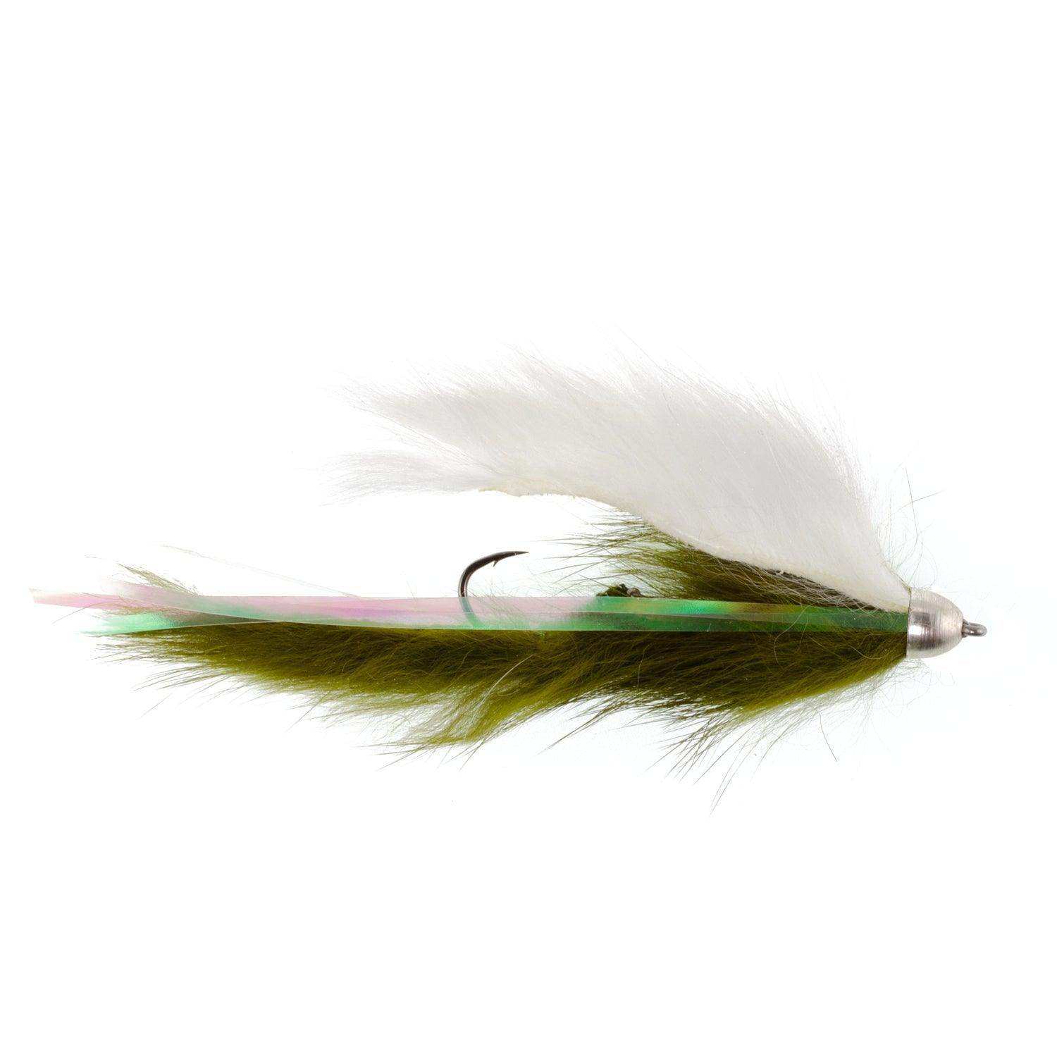 Dolly Llama Stinger Streamer Flies - 3 Olive and White Steelhead Trout Alaska Fly Fishing Flies - Hook Size 4 - Skoutley Outdoors LLC