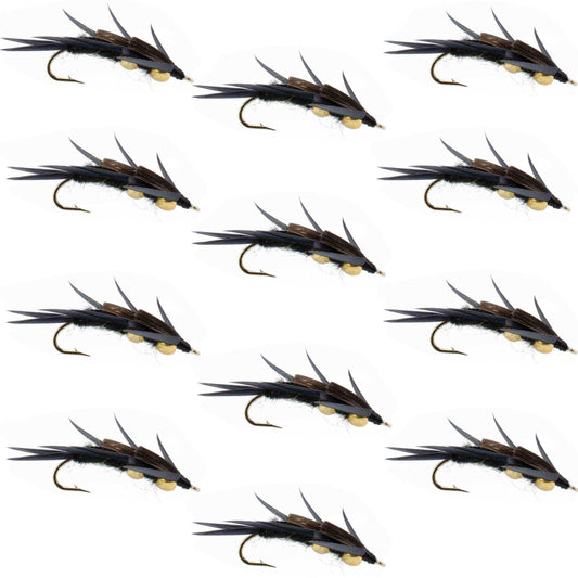 Double Bead Black Stone Fly with Black Biot Legs - Stonefly Wet Fly - 1 Dozen Flies Hook Size 6 - Skoutley Outdoors LLC