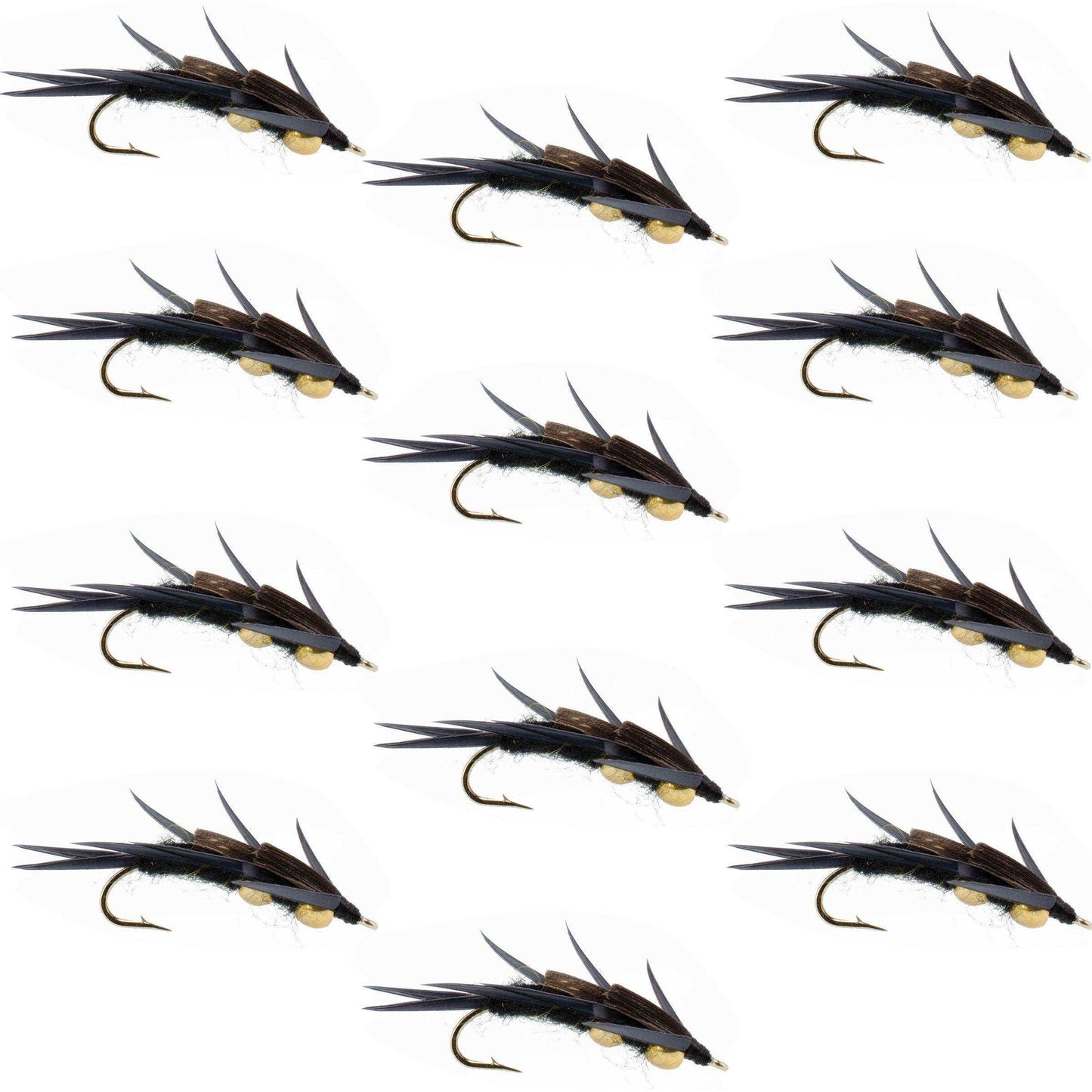 Double Bead Black Stone Fly with Black Biot Legs - Stonefly Wet Fly - 1 Dozen Flies Hook Size 8 - Skoutley Outdoors LLC