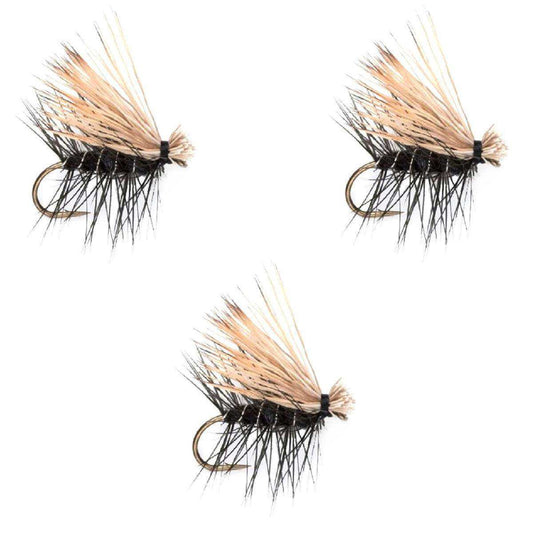 3 Pack Black Elk Hair Caddis Classic Trout Dry Flies Size 18 - Skoutley Outdoors LLC