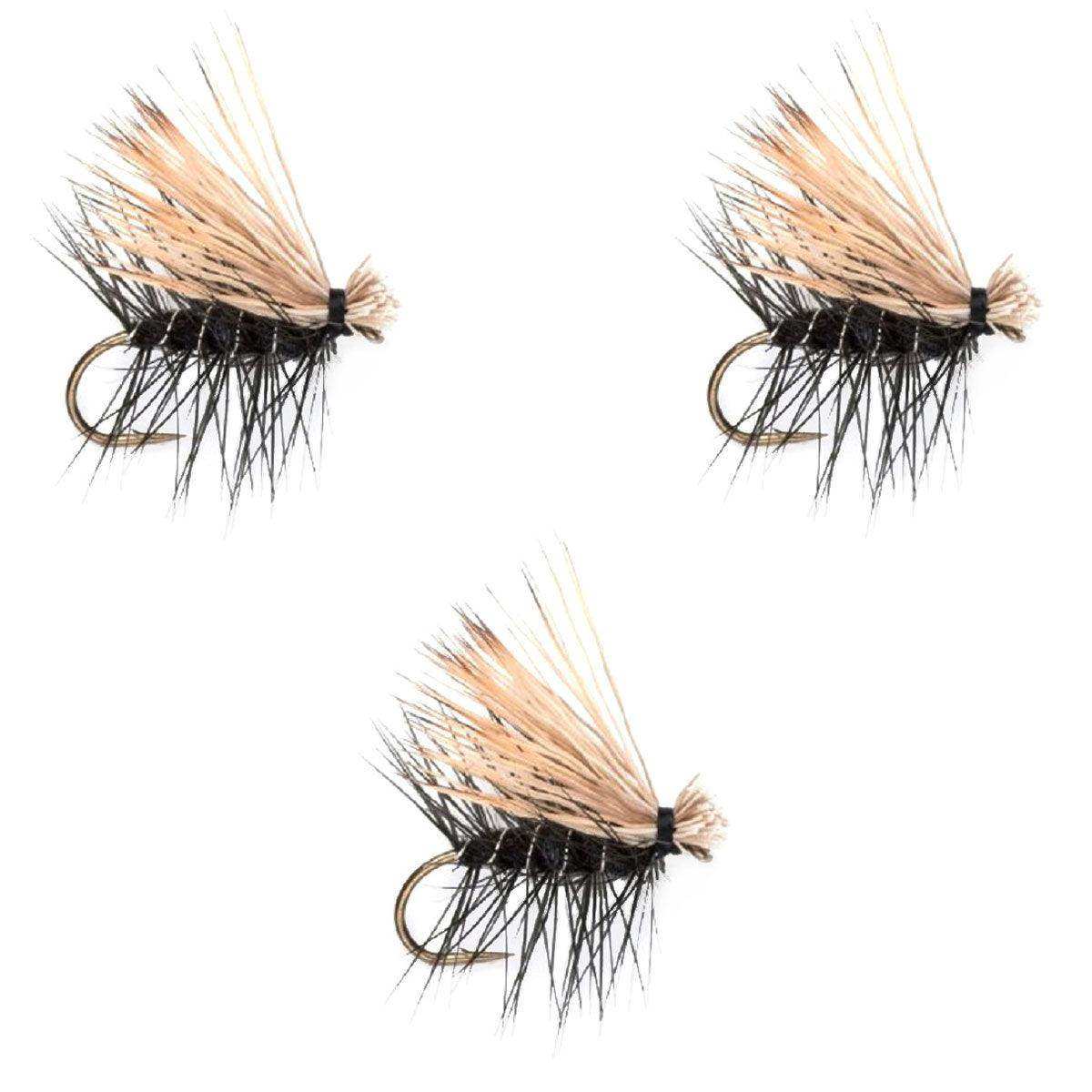 3 Pack Black Elk Hair Caddis Classic Trout Dry Flies Size 16 - Skoutley Outdoors LLC