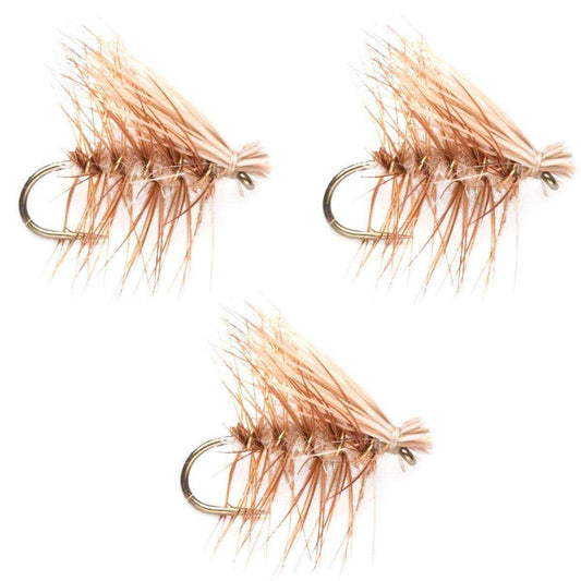 3 Pack Tan Elk Hair Caddis Classic Trout Dry Flies Size 12 - Skoutley Outdoors LLC