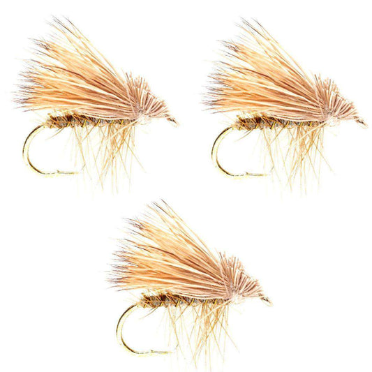 3 Pack Barbless Yellow Elk Hair Caddis Classic Trout Dry Flies Size 18 - Skoutley Outdoors LLC