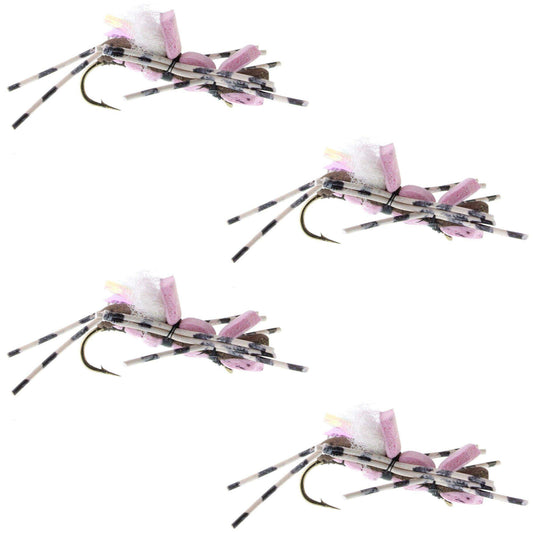 4 Pack Fat Albert Pink Foam Body Grasshopper Fly - Hook Size 10 - Skoutley Outdoors LLC