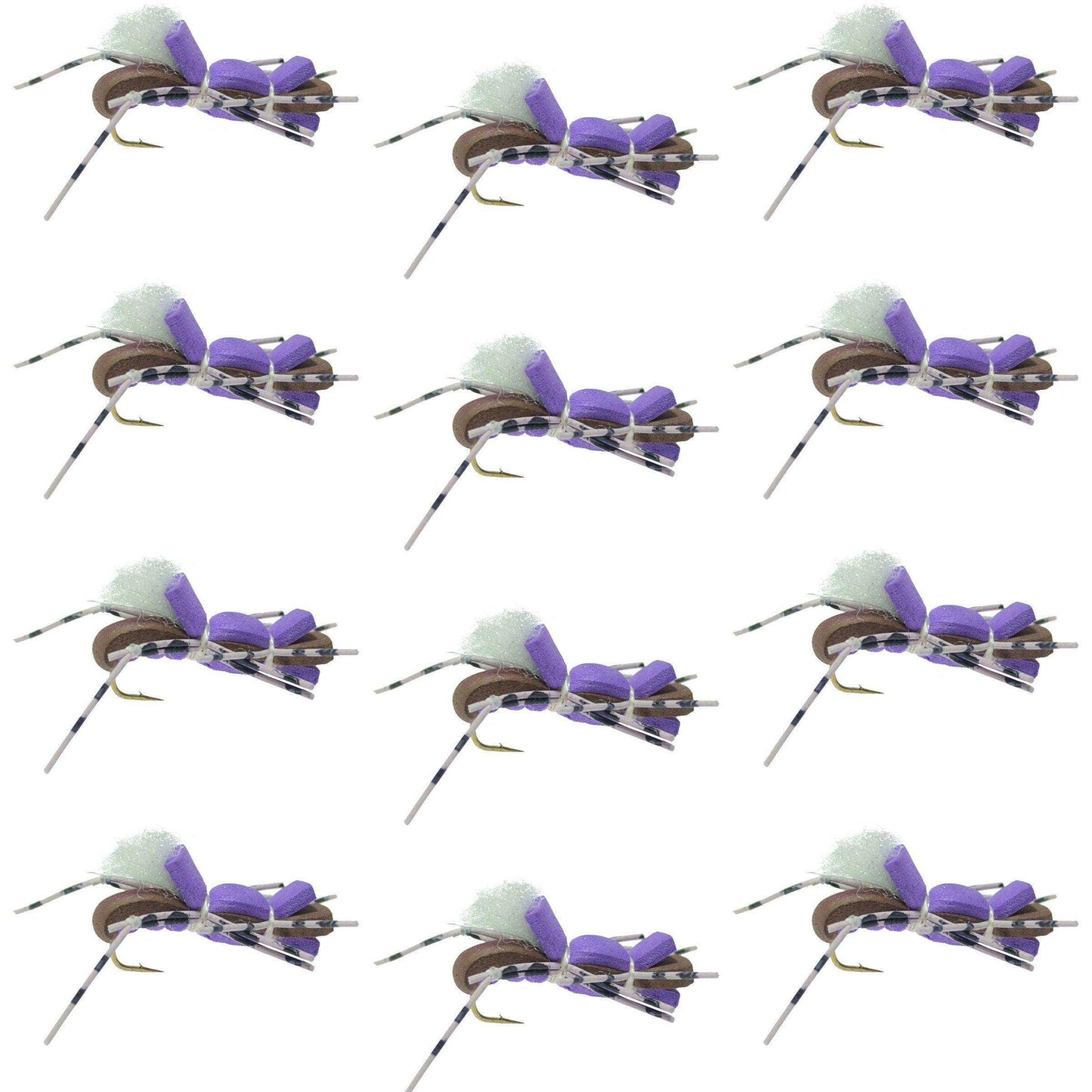 Fat Albert Purple Foam Body Grasshopper Fly - 1 Dozen Flies Hook Size 10 - Skoutley Outdoors LLC