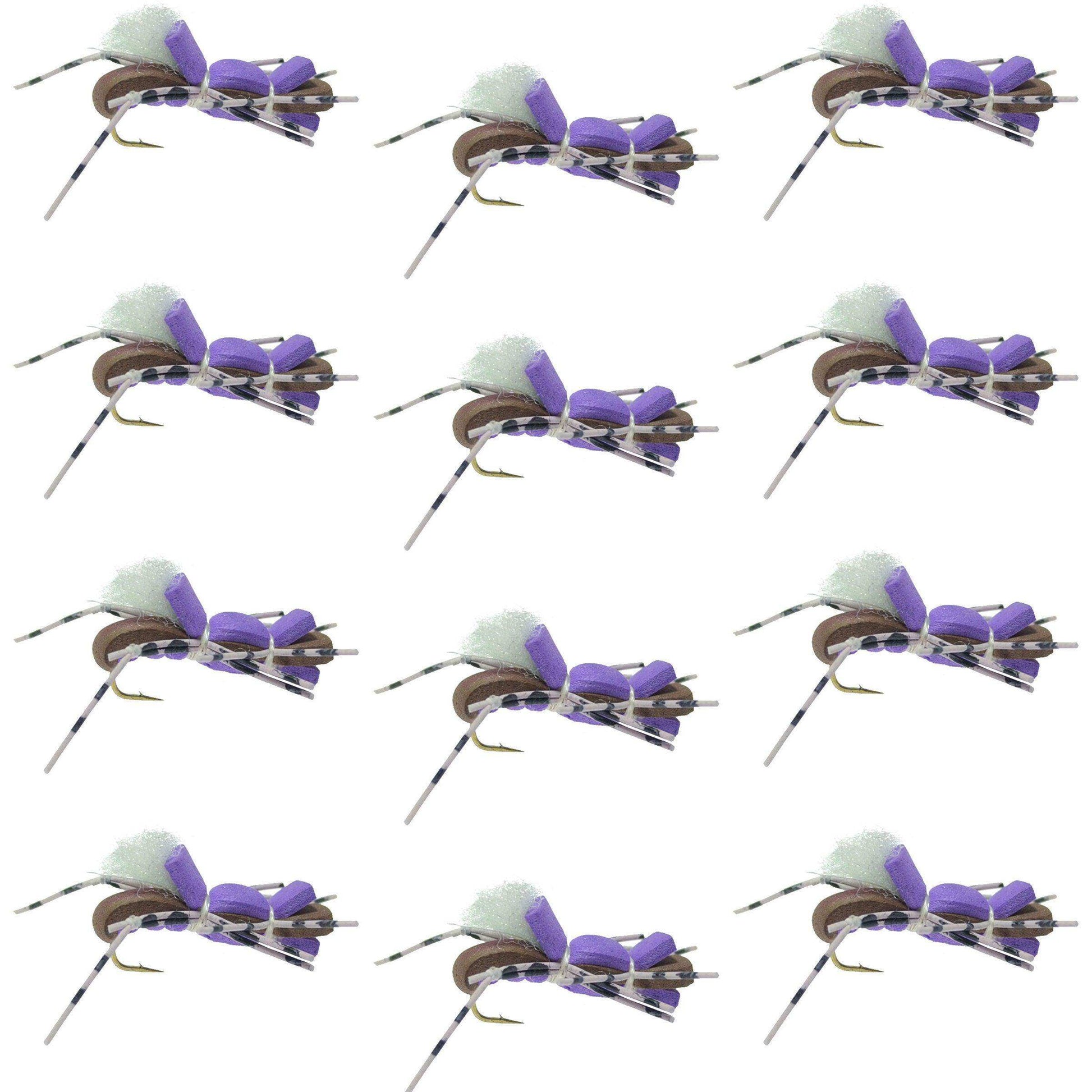 Fat Albert Purple Foam Body Grasshopper Fly - 1 Dozen Flies Hook Size 10 - Skoutley Outdoors LLC