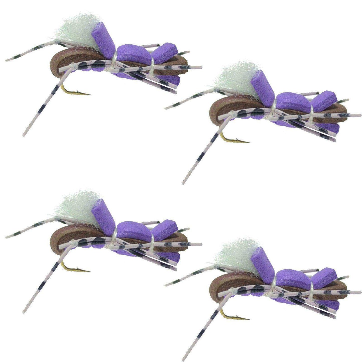 4 Pack Fat Albert Purple Foam Body Grasshopper Fly - Hook Size 10 - Skoutley Outdoors LLC