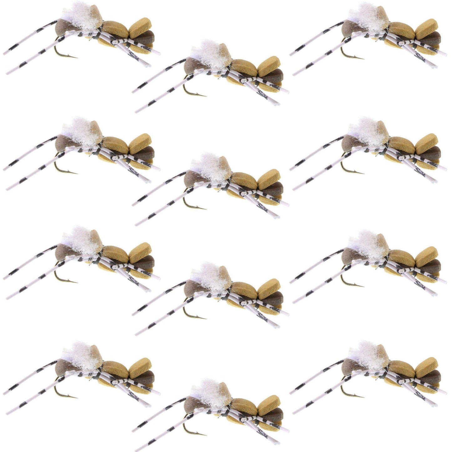 Fat Albert Tan Foam Body Grasshopper Fly - 1 Dozen Flies Hook Size 10 - Skoutley Outdoors LLC