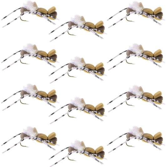 Fat Albert Tan Foam Body Grasshopper Fly - 1 Dozen Flies Hook Size 10 - Skoutley Outdoors LLC