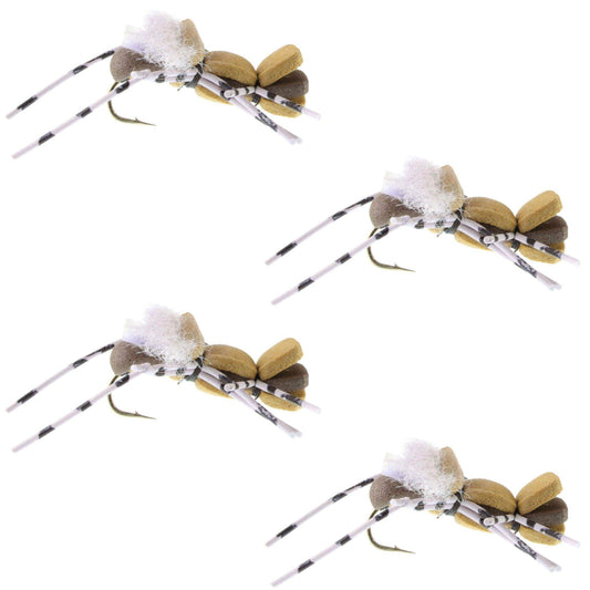 4 Pack Fat Albert Tan Foam Body Grasshopper Fly - Hook Size 10 - Skoutley Outdoors LLC