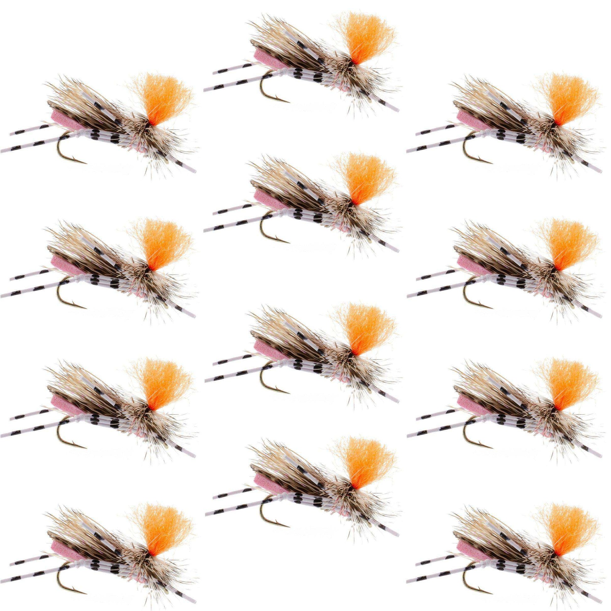 Feth Hopper Pink - Foam Grasshopper Fly Pattern - 1 Dozen Flies Hook Size 10 - Skoutley Outdoors LLC