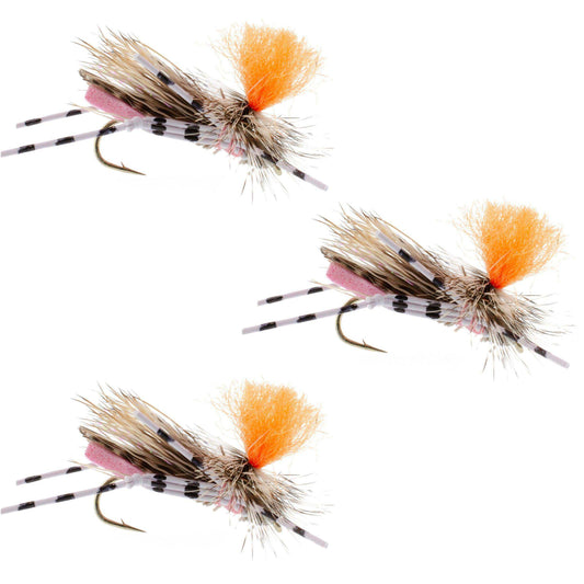 3 Pack Feth Hopper Pink - Foam Grasshopper Fly Pattern - Hook Size 10 - Skoutley Outdoors LLC