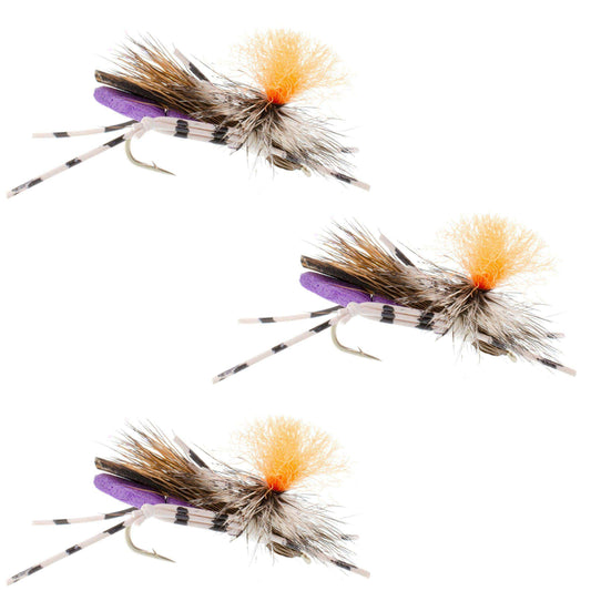 3 Pack Feth Hopper Purple - Foam Grasshopper Fly Pattern - Hook Size 10 - Skoutley Outdoors LLC