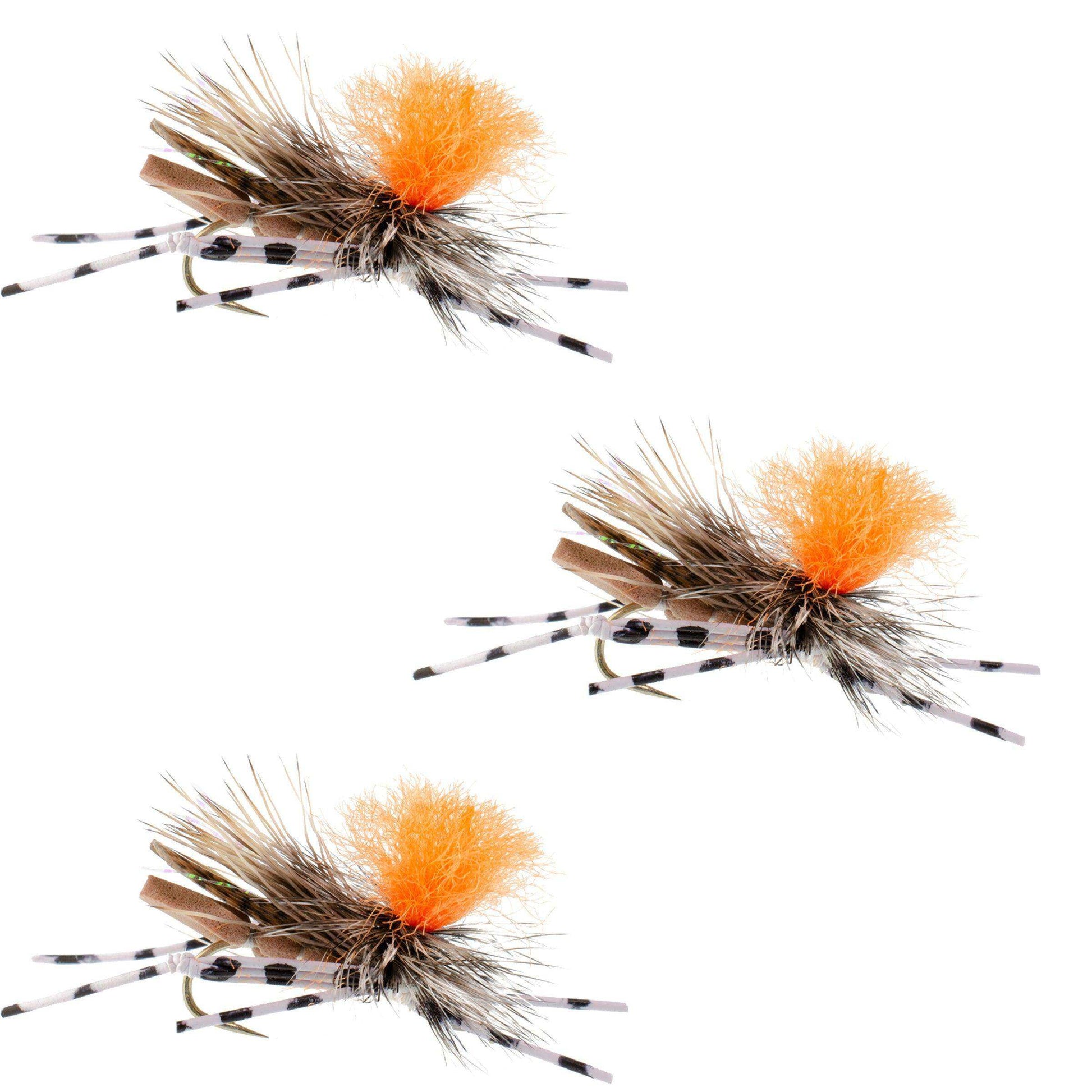 3 Pack Feth Hopper Tan - Foam Grasshopper Fly Pattern - Hook Size 10 - Skoutley Outdoors LLC