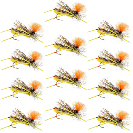 Feth Hopper Yellow - Foam Grasshopper Fly Pattern - 1 Dozen Flies Hook Size 10 - Skoutley Outdoors LLC