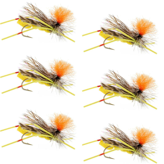 Feth Hopper Yellow - Foam Grasshopper Fly Pattern - 6 Flies Flies Hook Size 10 - Skoutley Outdoors LLC