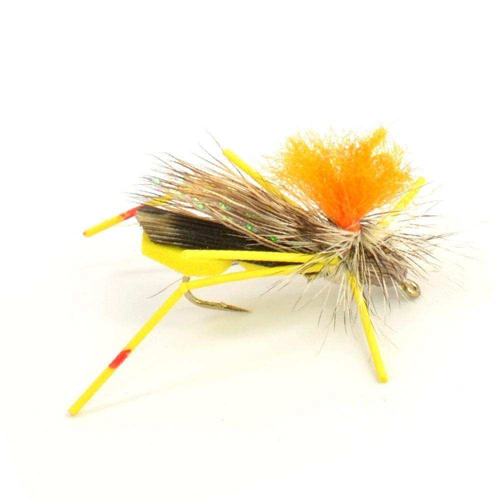 Trout Fly Assortment - High Visibility Feth Grasshopper Dry Fly Collection 1 Dozen Flies - Foam Body Hopper Flies - Size 10 - Skoutley Outdoors LLC