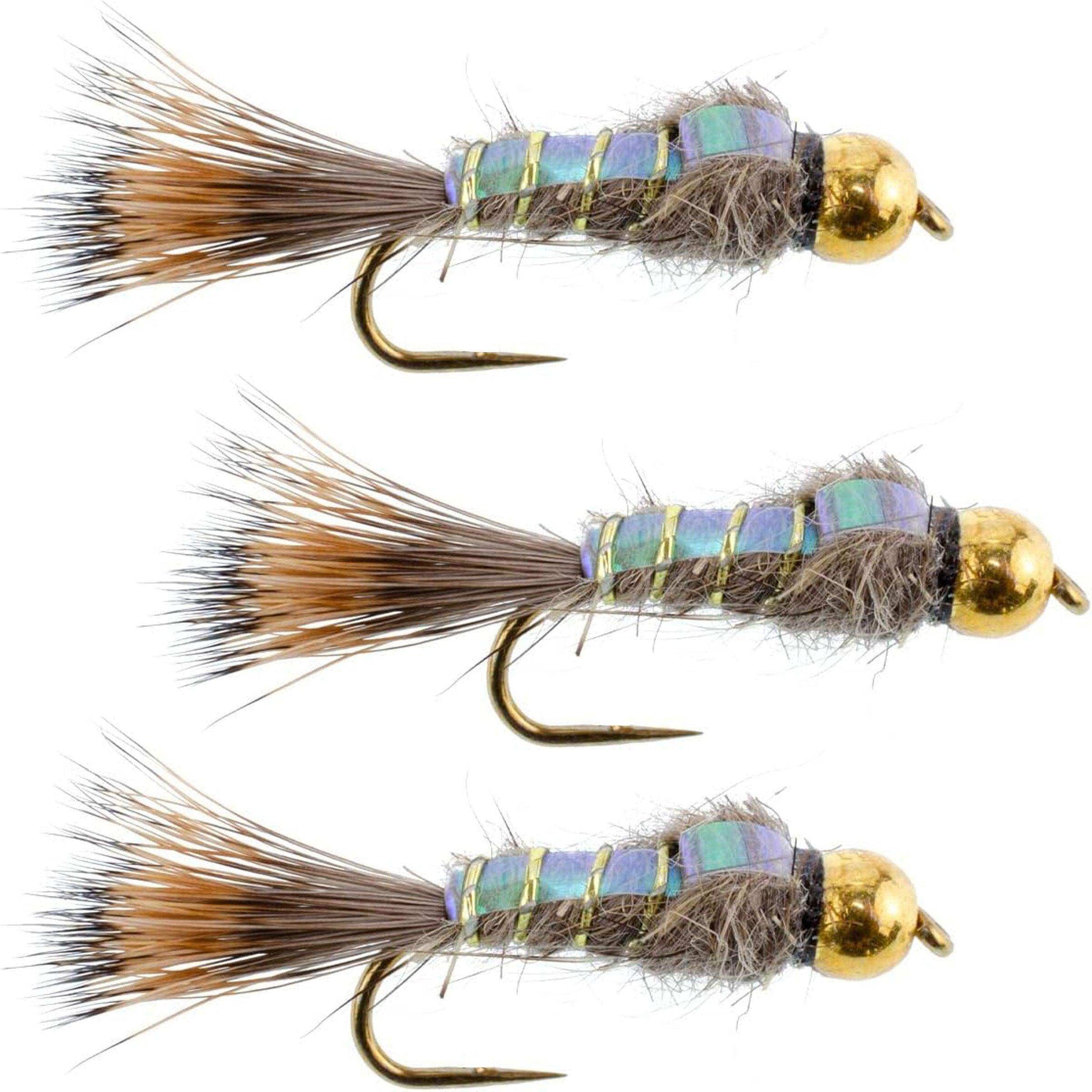 3 Pack Barbless Bead Head Flash Back Gold Ribbed Hare's Ear Nymph Flies Hook Size 16 - Skoutley Outdoors LLC