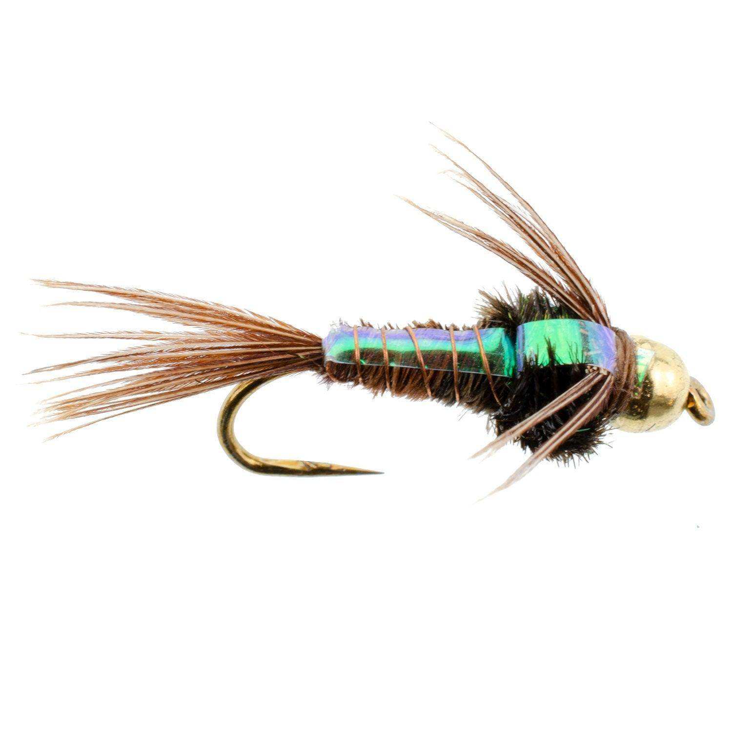 Barbless Bead Head Flashback Pheasant Tail Nymph Fly 1 Dozen Flies Hook Size 12 - Skoutley Outdoors LLC