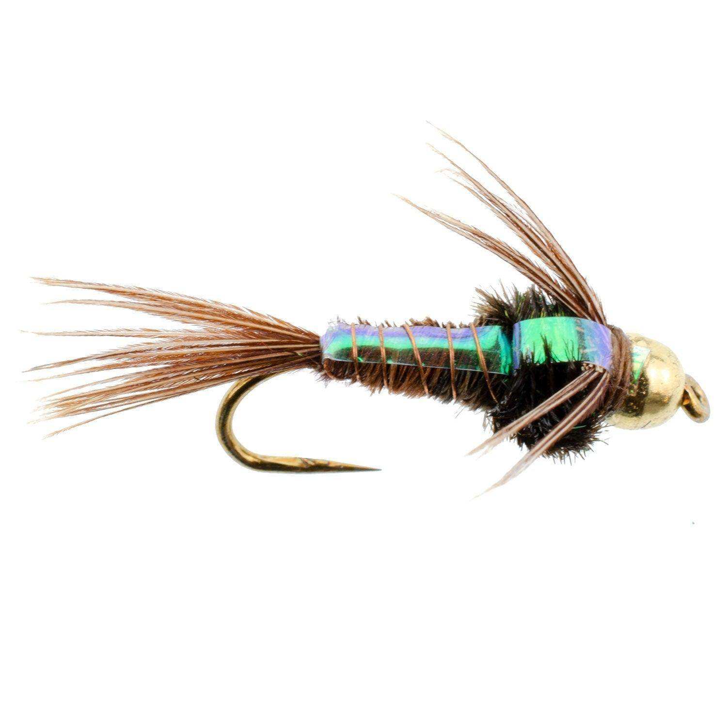 Barbless Bead Head Flashback Pheasant Tail Nymph Fly 1 Dozen Flies Hook Size 18 - Skoutley Outdoors LLC