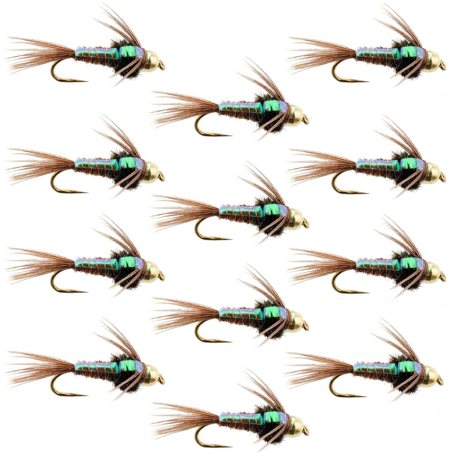 Barbless Bead Head Flashback Pheasant Tail Nymph Fly 1 Dozen Flies Hook Size 12 - Skoutley Outdoors LLC