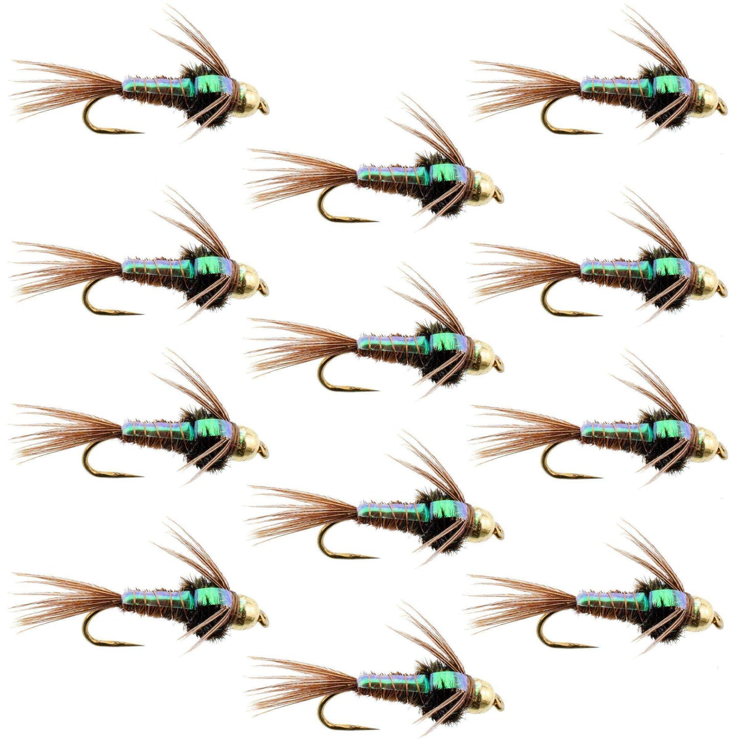 Barbless Bead Head Flashback Pheasant Tail Nymph Fly 1 Dozen Flies Hook Size 18 - Skoutley Outdoors LLC