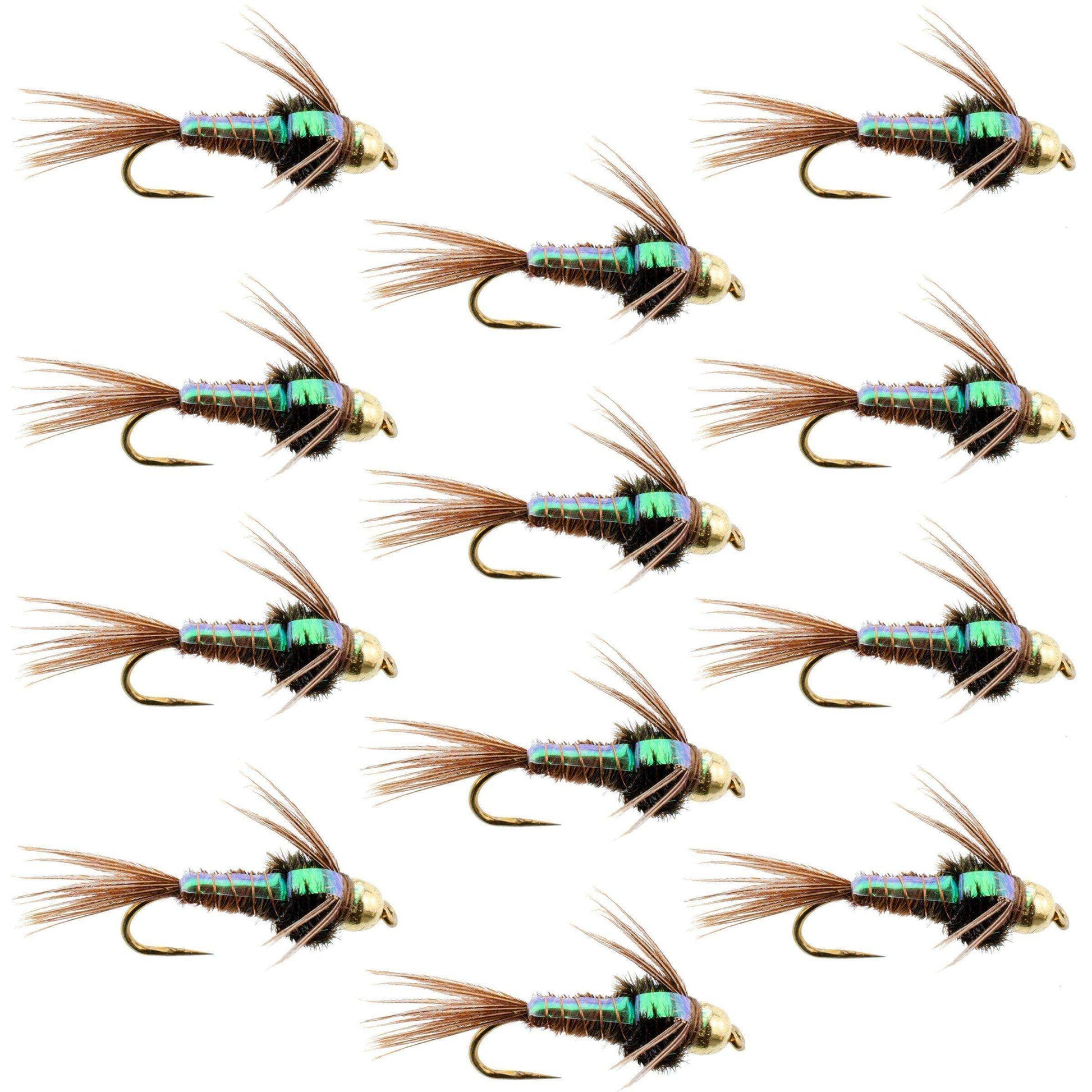 Barbless Bead Head Flashback Pheasant Tail Nymph Fly 1 Dozen Flies Hook Size 16 - Skoutley Outdoors LLC