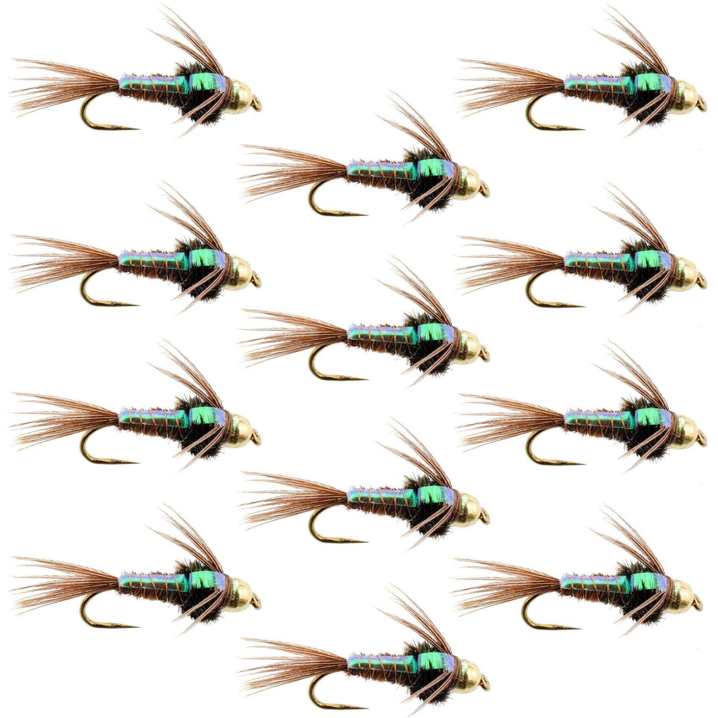 Barbless Bead Head Flashback Pheasant Tail Nymph Fly 1 Dozen Flies Hook Size 14 - Skoutley Outdoors LLC