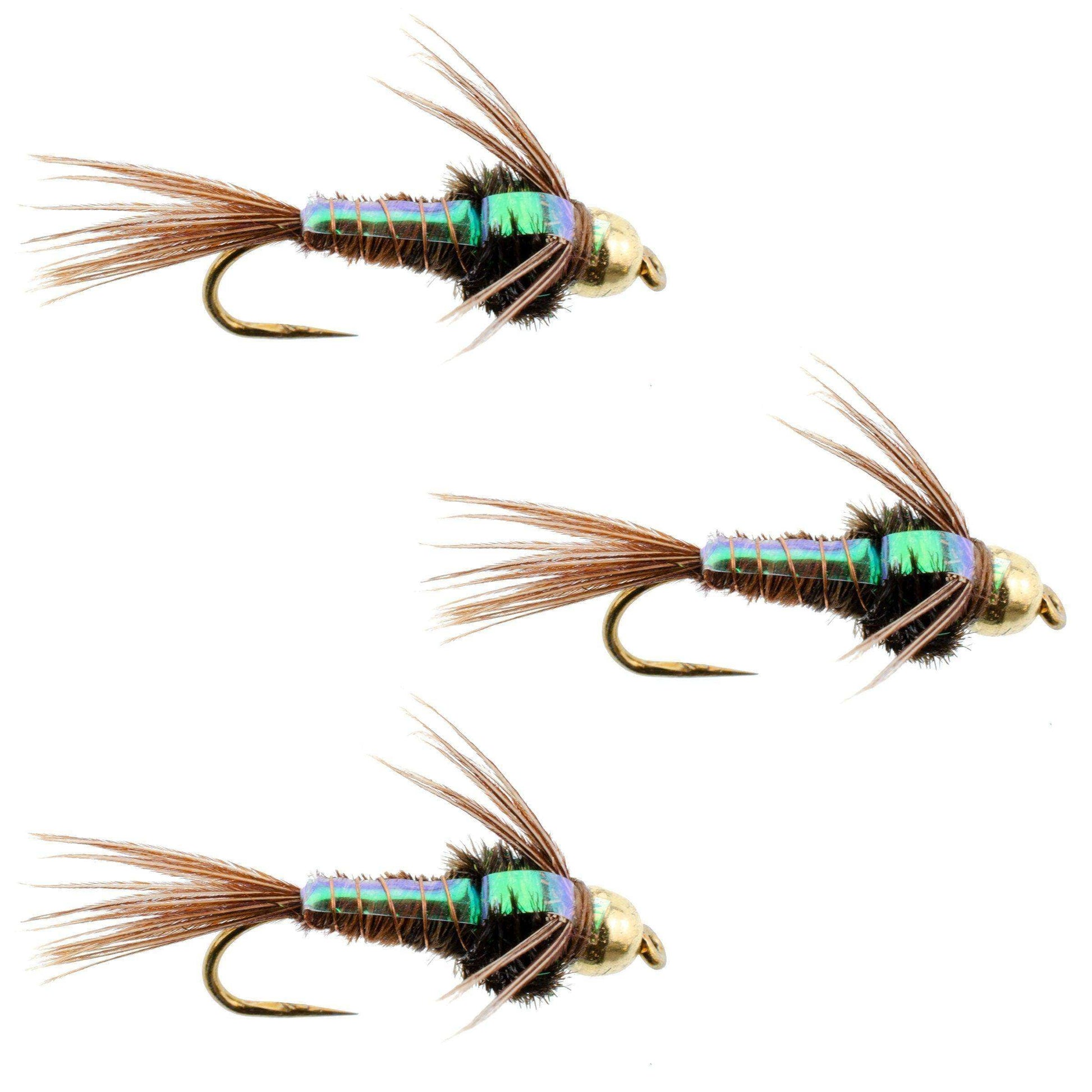 3 Pack Barbless Bead Head Flashback Pheasant Tail Nymph Flies Hook Size 12 - Skoutley Outdoors LLC