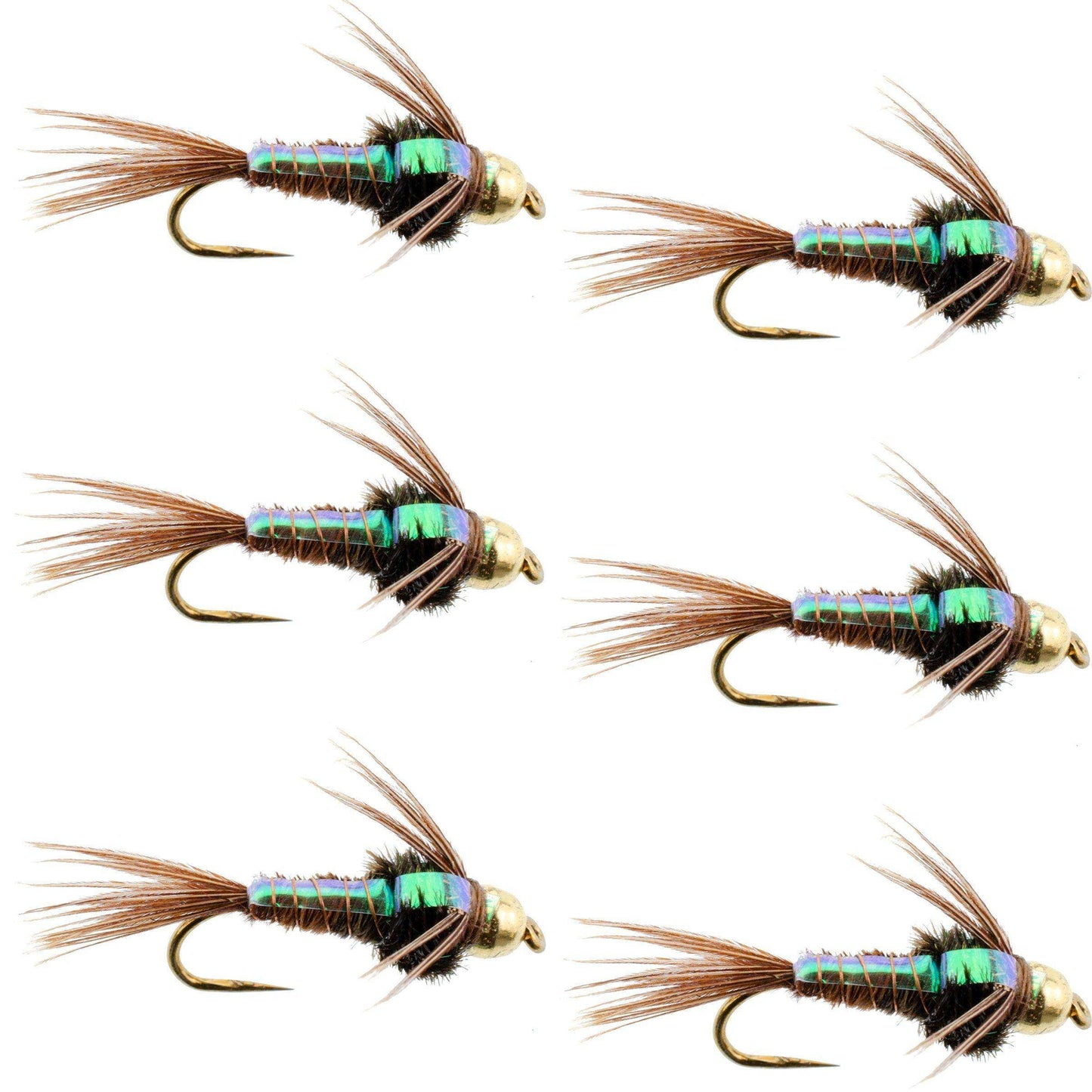 Barbless Bead Head Flashback Pheasant Tail Nymph Fly 6 Flies Hook Size 14 - Skoutley Outdoors LLC