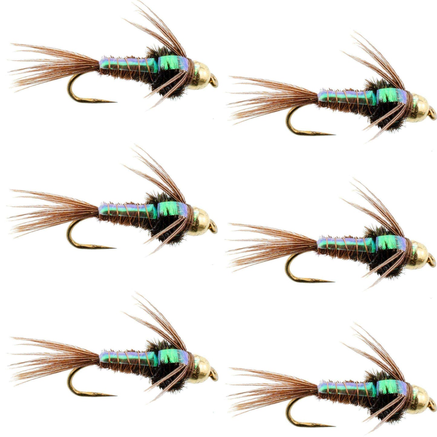 Barbless Bead Head Flashback Pheasant Tail Nymph Fly 6 Flies Hook Size 16 - Skoutley Outdoors LLC