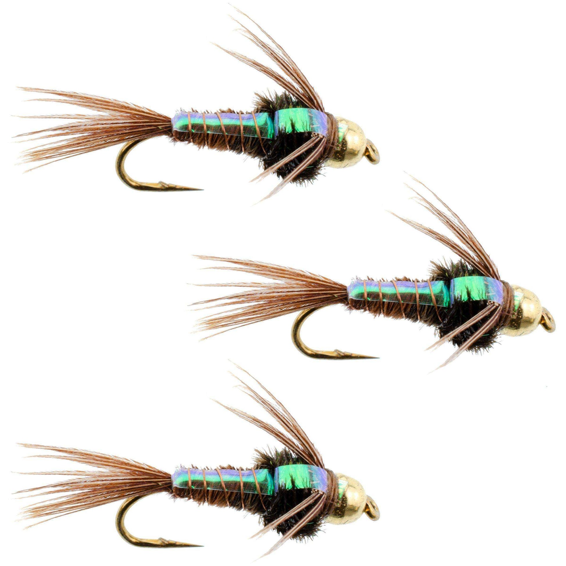 3 Pack Bead Head Flashback Pheasant Tail Nymph Fly Fishing Flies Hook Size 10 - Skoutley Outdoors LLC