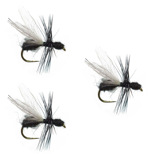 3 Pack Barbless Black Fur Flying Ant Terrestrial Trout Dry Fly Fishing Flies - Hook Size 14 - Skoutley Outdoors LLC