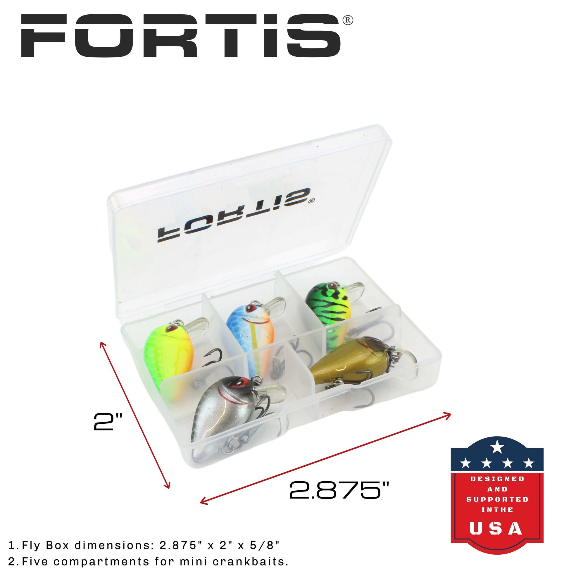 5pc Mini Crankbait Assortment, 1.25" Long | Floating | FORTIS - Skoutley Outdoors LLC