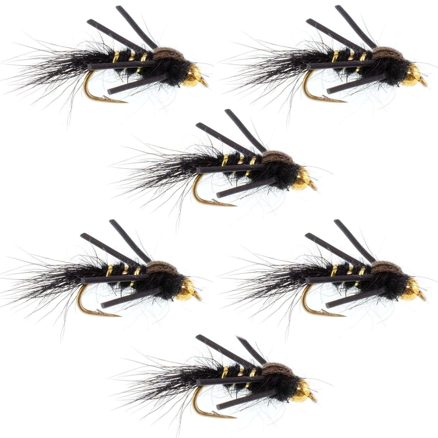 Tungsten Bead Head Rubber Legs Black Gold-Ribbed Hare's Ear Trout Fly Nymph - 6 Flies Hook Size 12 - Skoutley Outdoors LLC