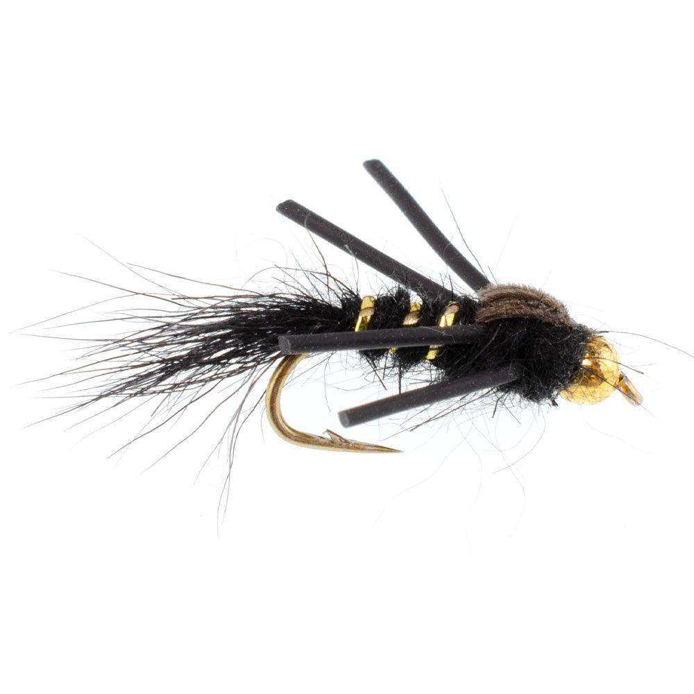 3 Pack Tungsten Bead Head Rubber Legs Black Gold-Ribbed Hare's Ear Trout Fly Nymph - Hook Size 16 - Skoutley Outdoors LLC