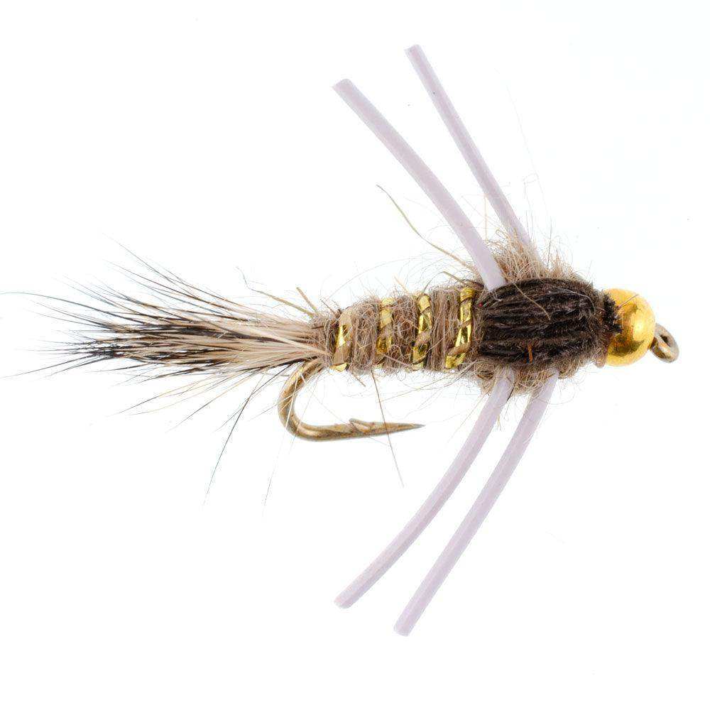 Tungsten Bead Head Rubber Legs Natural Gold-Ribbed Hare's Ear Trout Fly Nymph - 6 Flies Hook Size 14 - Skoutley Outdoors LLC