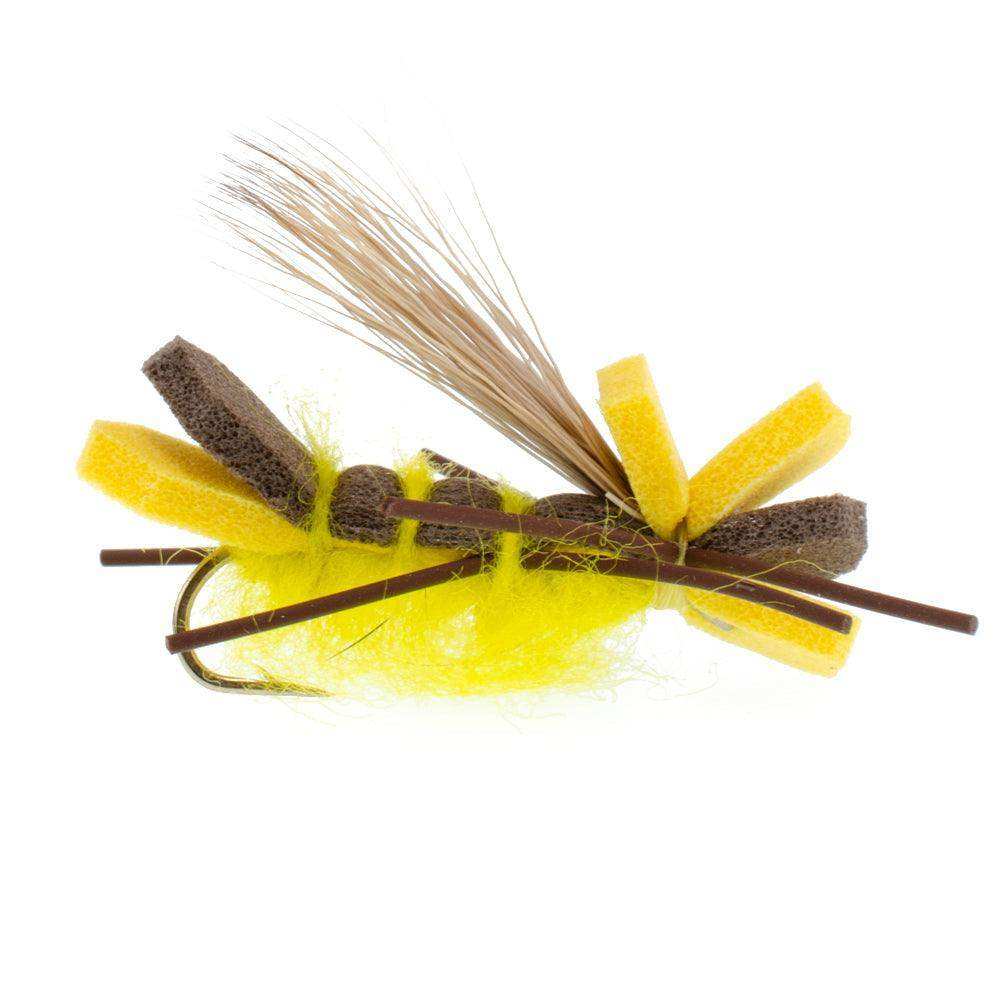 Basics Collection - Foam Hoppers Dry Fly Assortment - 10 Dry Fishing Grasshopper Flies - 5 Patterns - Hook Size 10 - Skoutley Outdoors LLC