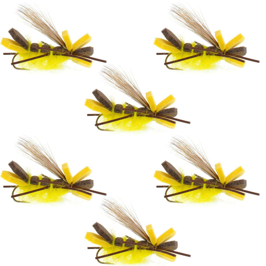 Godzilla Hopper Trout Flies - Yellow High Visibility Grasshopper or Stonefly Dry Fly - 6 Flies Hook Size 10 - Skoutley Outdoors LLC