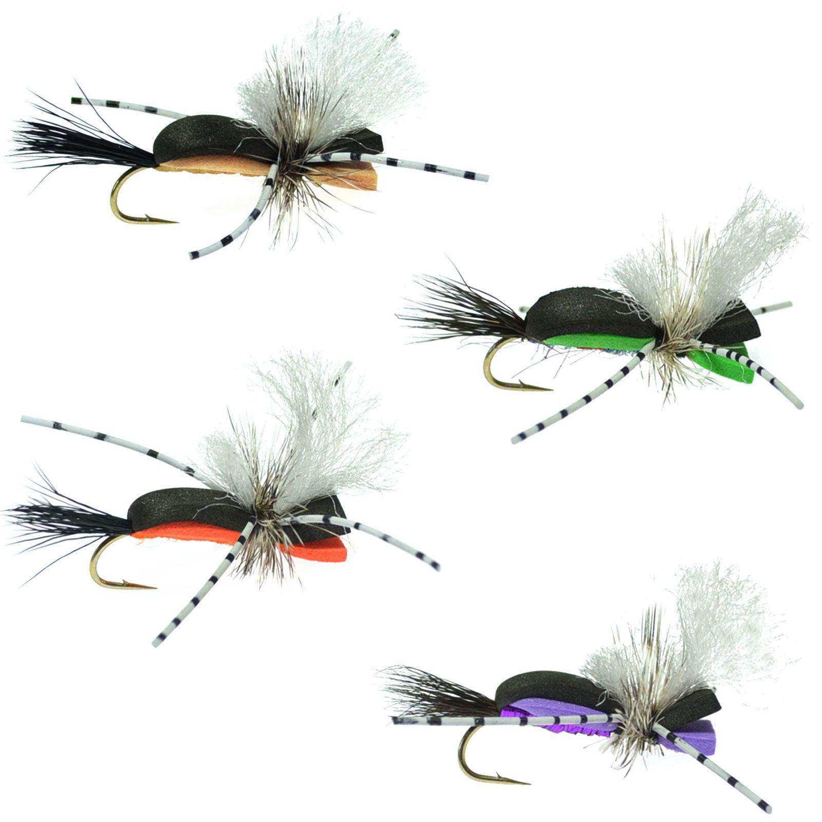 Hippie Stomper Size 10 Sampler - 4 Flies Foam Body Grasshopper Dry Fly - Skoutley Outdoors LLC